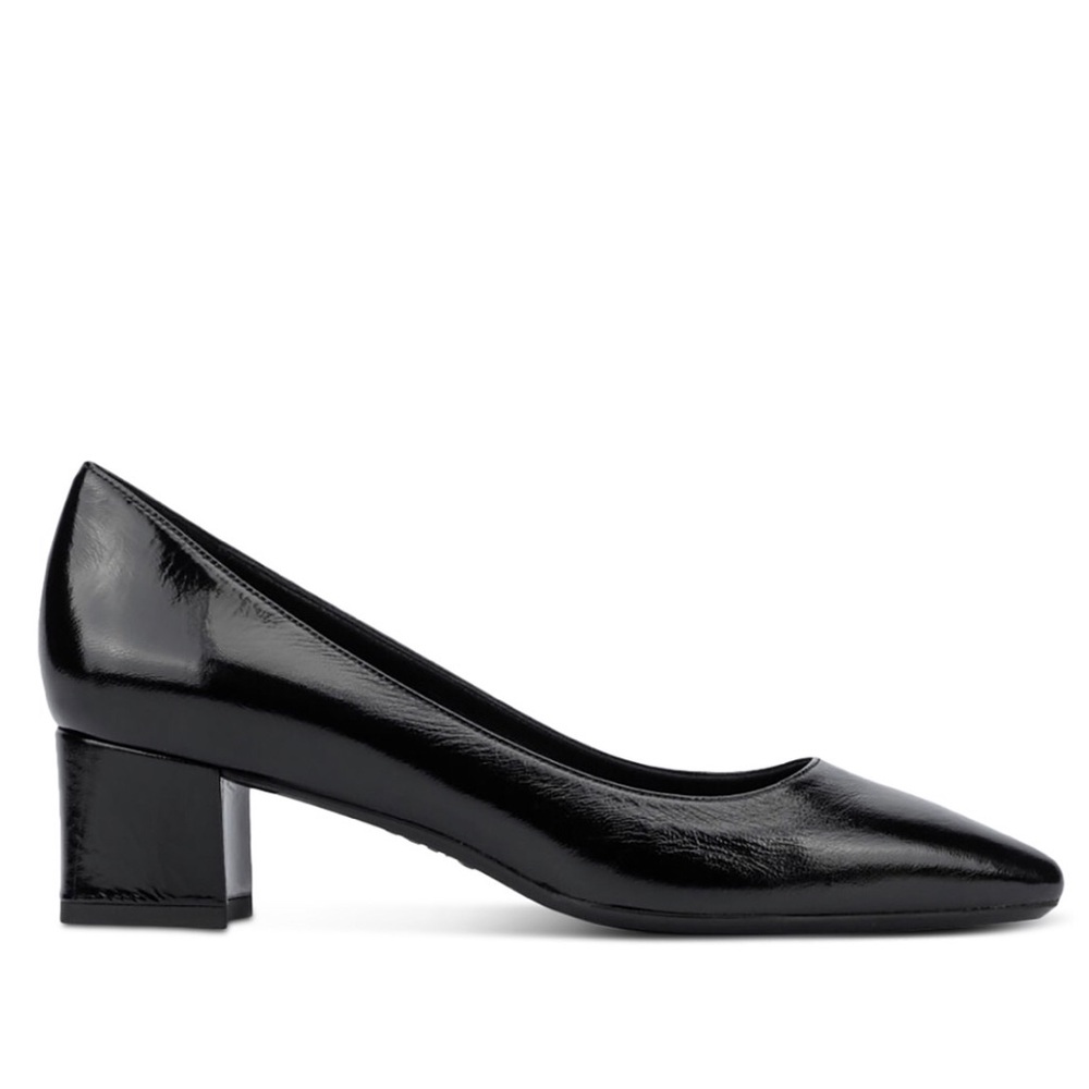 Aquatalia Pasha Black Patent Crinkle Leather Block Heel Pumps Women’s Size 8.5